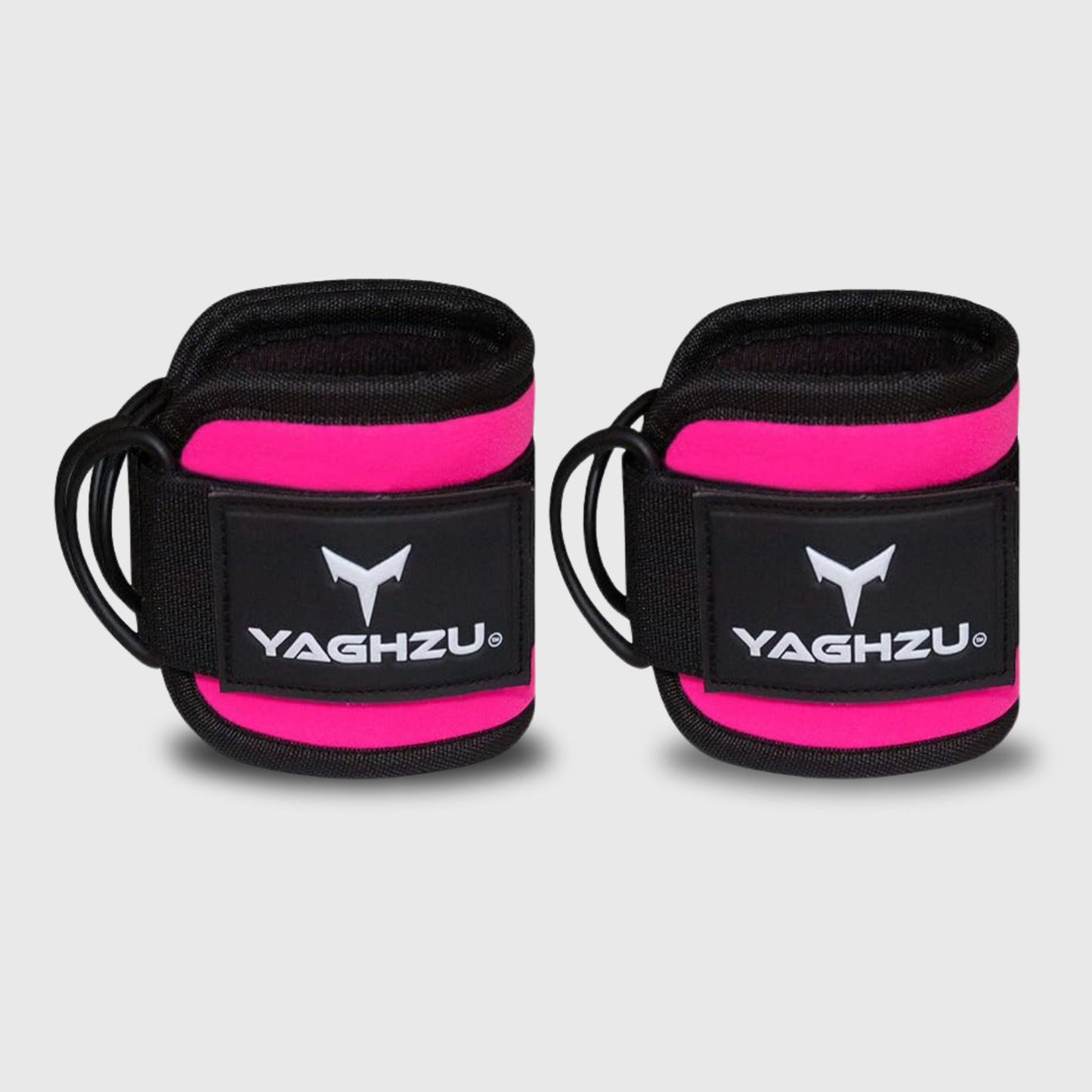 Yaghzu pink ankle straps pair for cable machine workouts — durable gym ankle cuffs designed as wrist and ankle cuffs, leg straps, and cable ankle straps for strength training and resistance exercises.