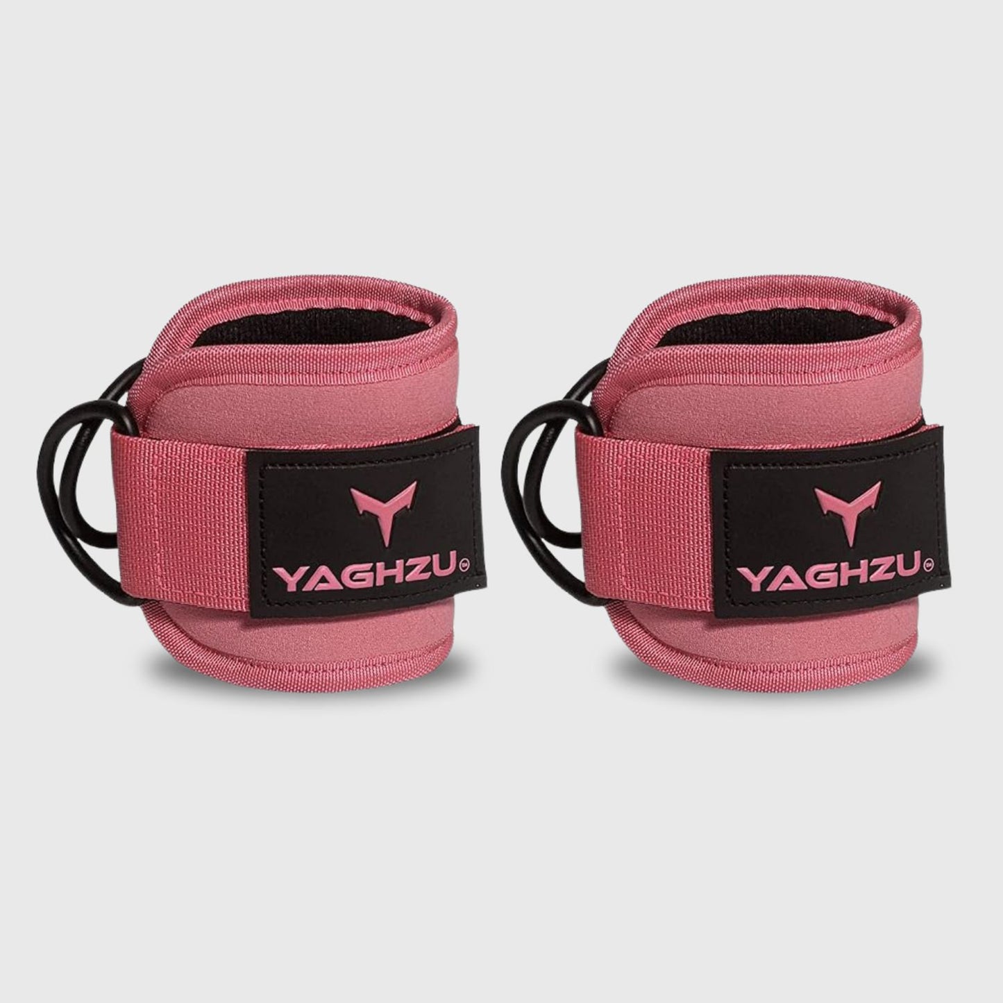 Yaghzu pink ankle straps pair for cable machine workouts — durable gym ankle cuffs designed as wrist and ankle cuffs, leg straps, and cable ankle straps for strength training and resistance exercises.