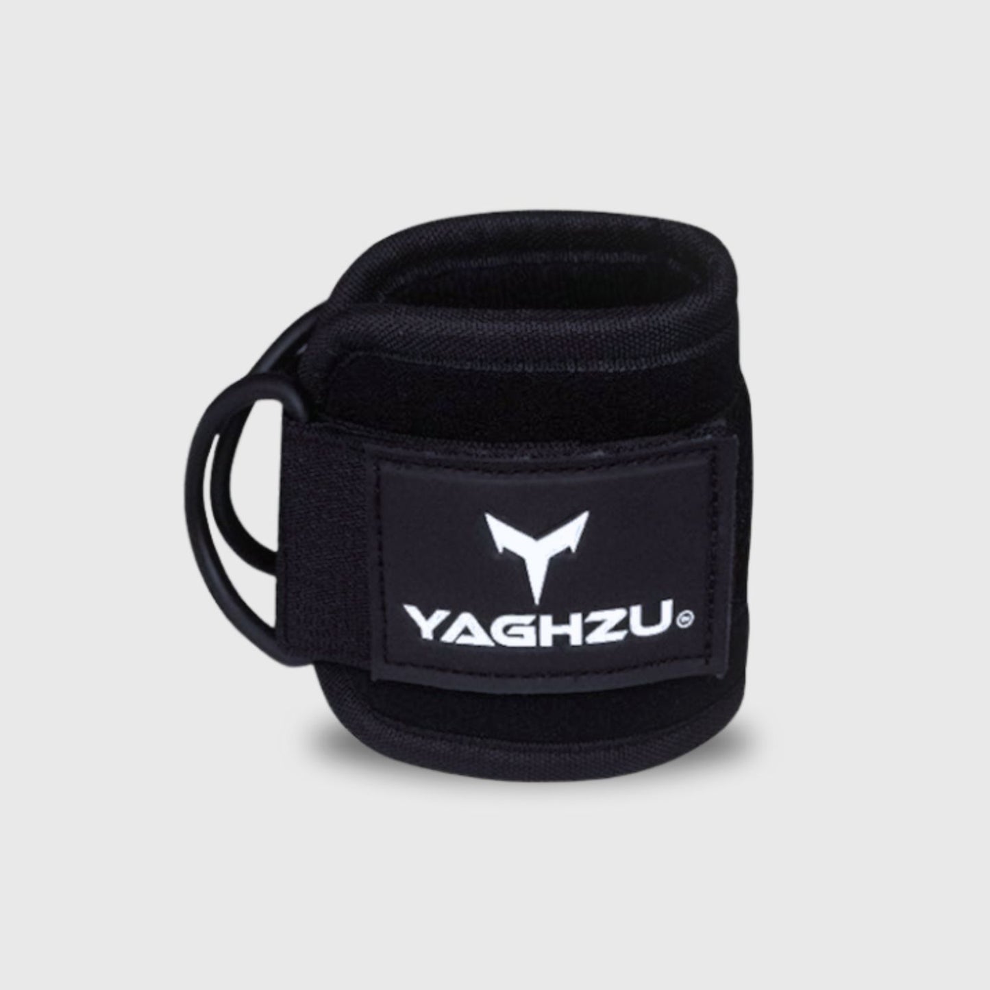 Yaghzu black ankle strap for cable machine workouts — durable gym ankle cuffs designed as wrist and ankle cuffs, leg straps, and cable ankle straps for strength training and resistance exercises.