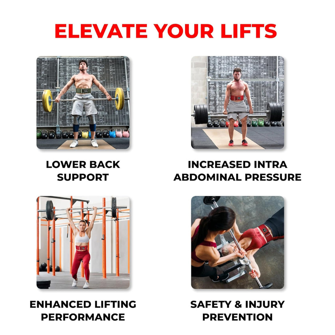 Men and women using Yaghzu weightlifting belt for back support, core stability, injury prevention, and enhanced performance in strength training