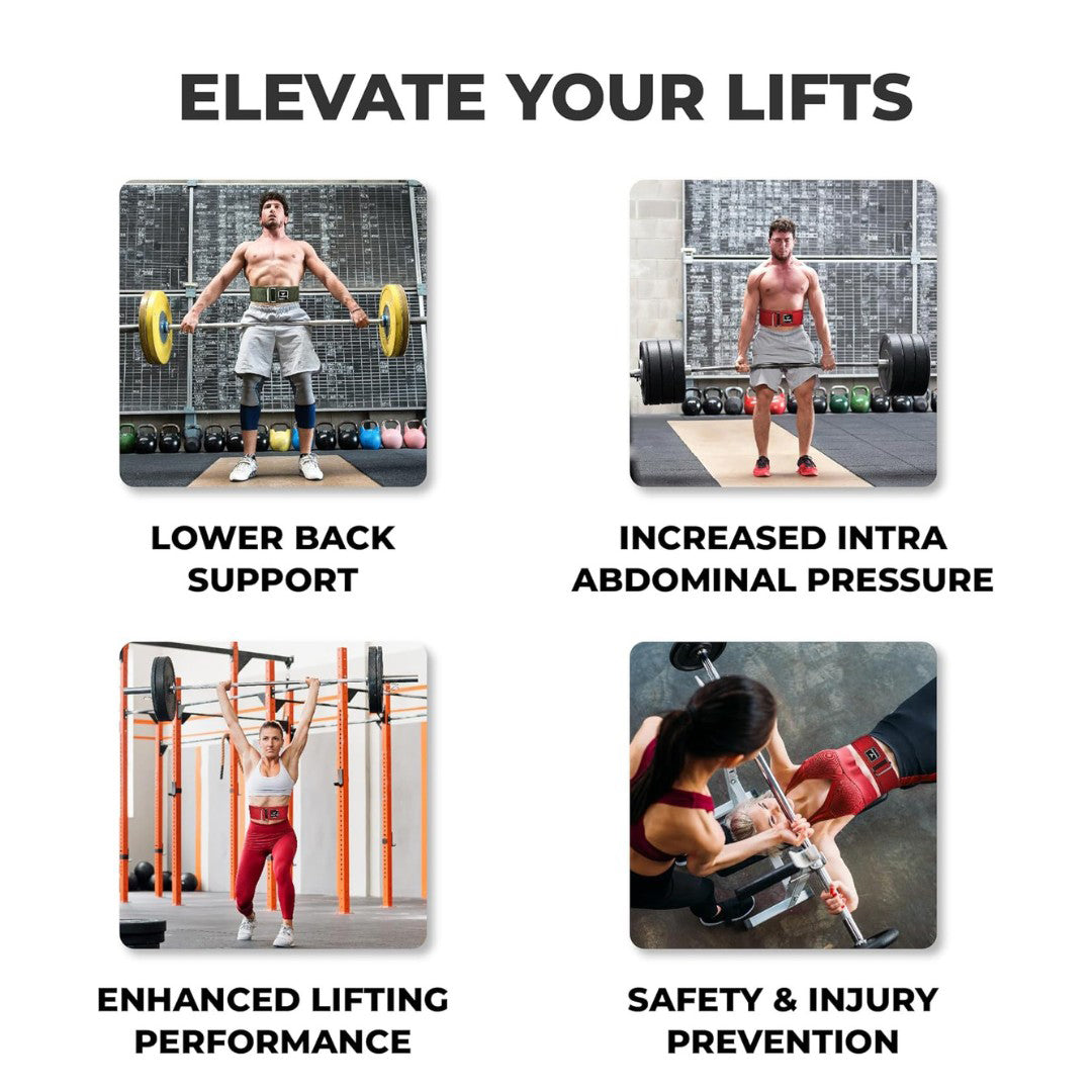 Men and women using Yaghzu weightlifting belt for back support, core stability, injury prevention, and enhanced performance in strength training