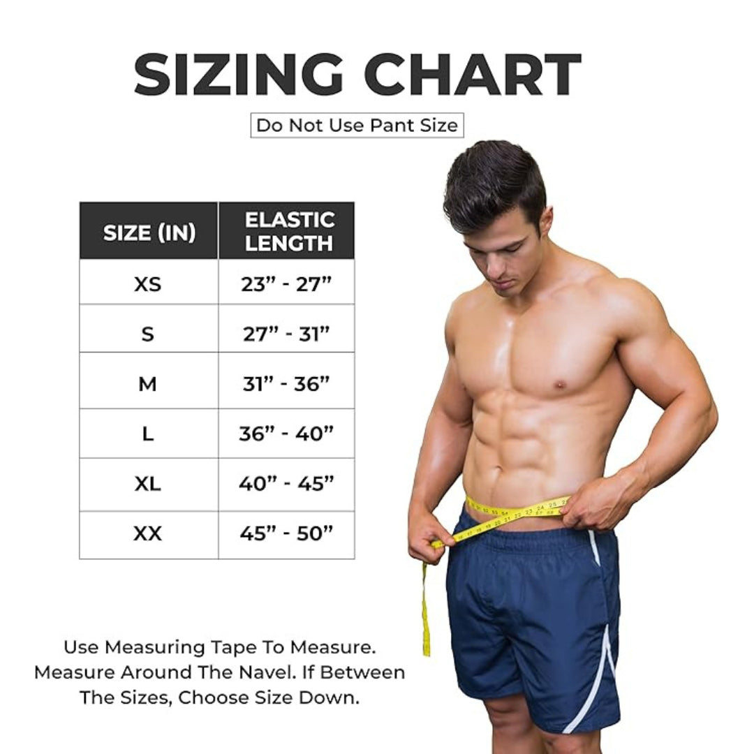 Yaghzu weightlifting belt size chart with waist measurements from XS to XXL, includes measuring guide for best gym belt fit