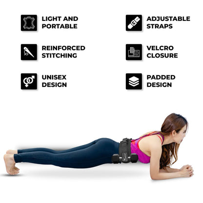 Woman using Yaghzu booty belt and dumbbell strap for hip thrust with padded design, ideal for belt squat hip thrust and glute thruster workouts