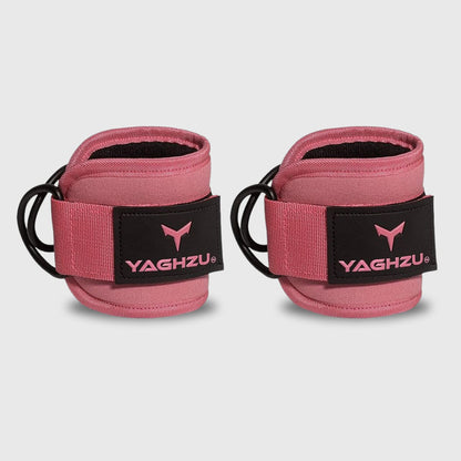 Yaghzu pink ankle straps pair for cable machine workouts — durable gym ankle cuffs designed as wrist and ankle cuffs, leg straps, and cable ankle straps for strength training and resistance exercises.