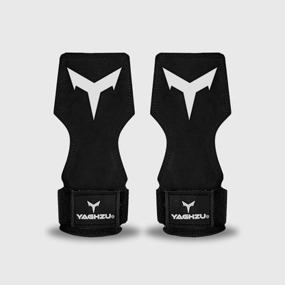 Yaghzu lifting grips with wrist straps featuring bold V-shaped print, providing strong wrist support and superior grip for gym workouts.
