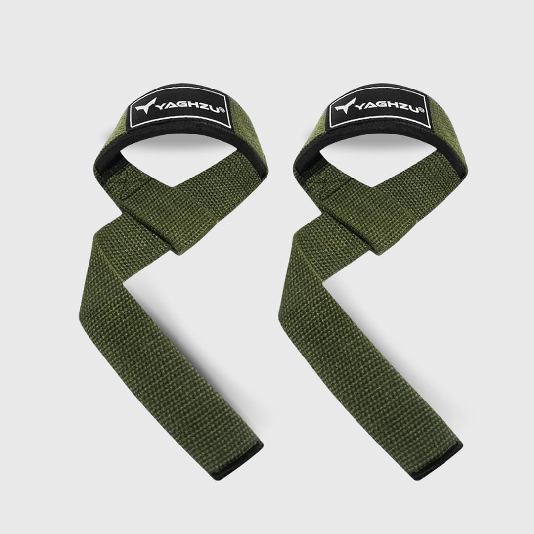 Yaghzu green lifting straps for weightlifting, featuring durable wrist straps for grip support during deadlifts, gym training, and heavy lifts – ideal wrist wraps for lifting and gym straps for enhanced performance.