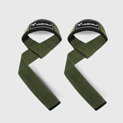 Yaghzu green lifting straps for weightlifting, featuring durable wrist straps for grip support during deadlifts, gym training, and heavy lifts – ideal wrist wraps for lifting and gym straps for enhanced performance.
