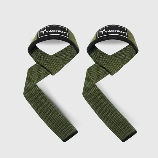 Yaghzu green lifting straps for weightlifting, featuring durable wrist straps for grip support during deadlifts, gym training, and heavy lifts – ideal wrist wraps for lifting and gym straps for enhanced performance.