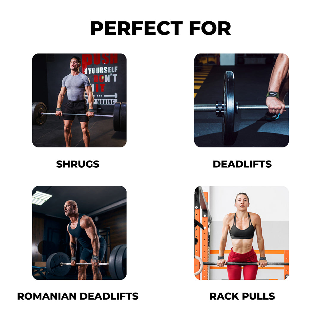 Yaghzu lifting straps ideal for shrugs, deadlifts, Romanian deadlifts, and rack pulls — premium wrist wraps and gym straps for heavy weight lifting and grip support.