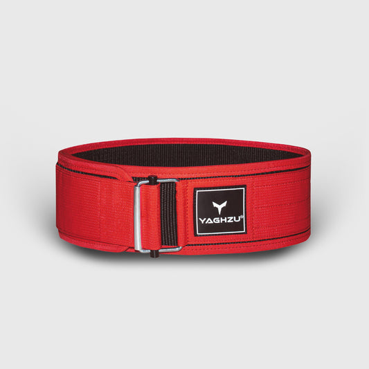 Yaghzu red quick-lock weightlifting belt with adjustable Velcro for men and women, ideal for gym workouts and core support