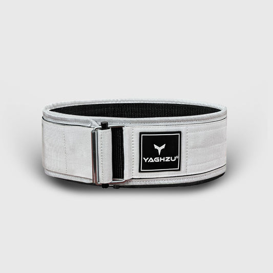 Yaghzu white quick-lock weightlifting belt with adjustable Velcro for men and women, ideal for gym workouts and core support
