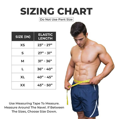 Yaghzu weightlifting belt size chart with waist measurements from XS to XXL, includes measuring guide for best gym belt fit