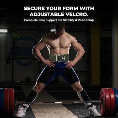 Yaghzu Quick Locking Weight Lifting Belt | Man wearing Yaghzu weightlifting belt during deadlift, demonstrating core support and adjustable Velcro fit in gym